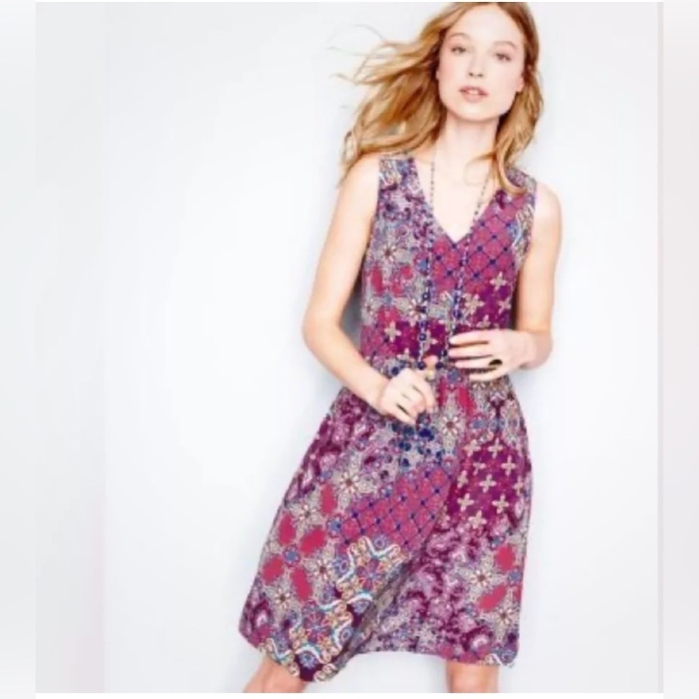 Garnet Hill 100% Silk Sleeveless Dress, Short Length, Floral/Geometric Print, 8